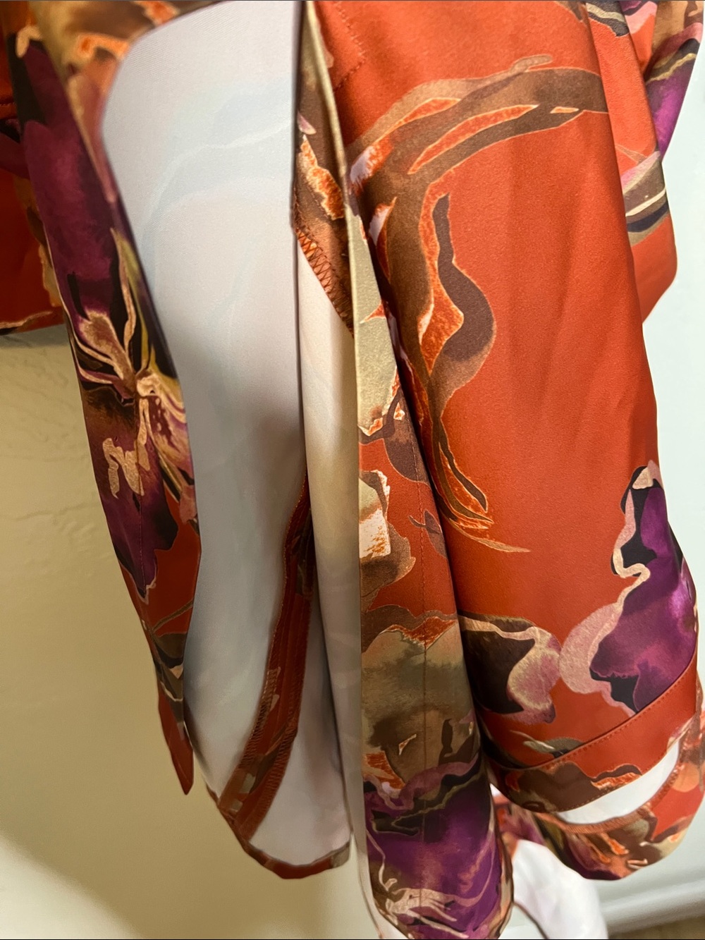 Donna Karan Midi Dress  Floral Print Long Sleeve Shirt Dress - Rust & Purple NWT - Picture 6 of 6